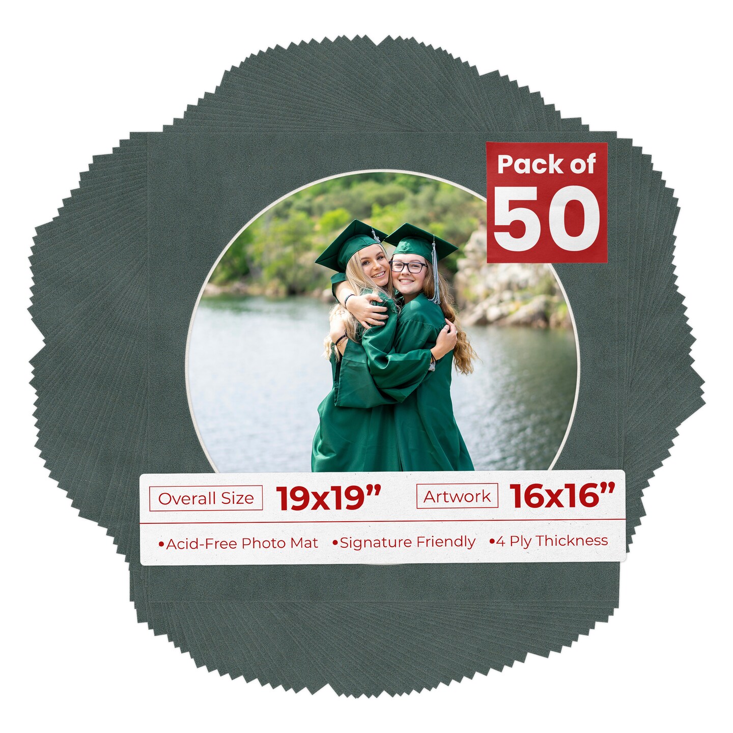 Dark Grey Suede Mat Board for 19x19 Frames - Circle Opening for 16x16 Photos