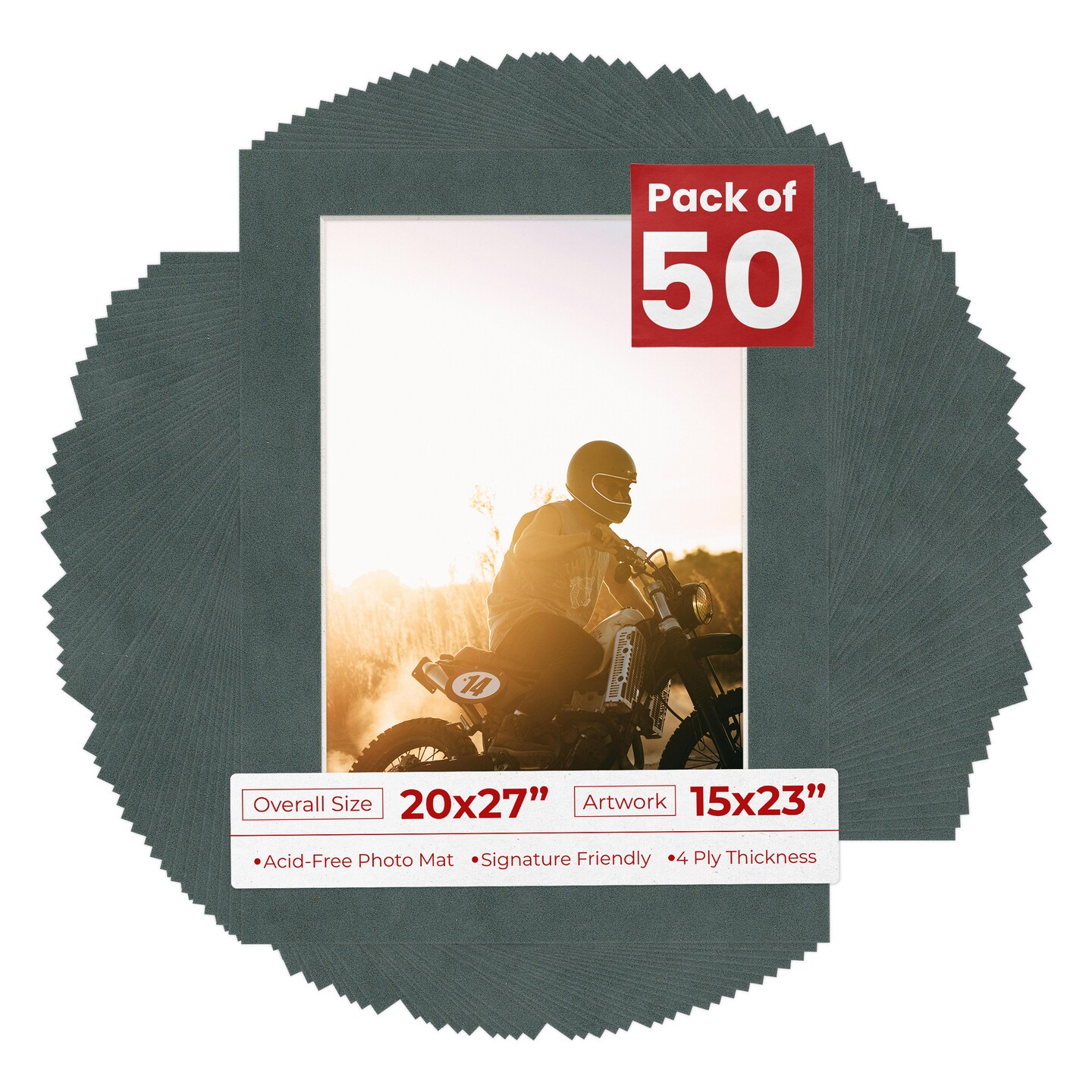 Dark Grey Suede Mat Board for 20x27 Frames - Fits 15x23 Photos