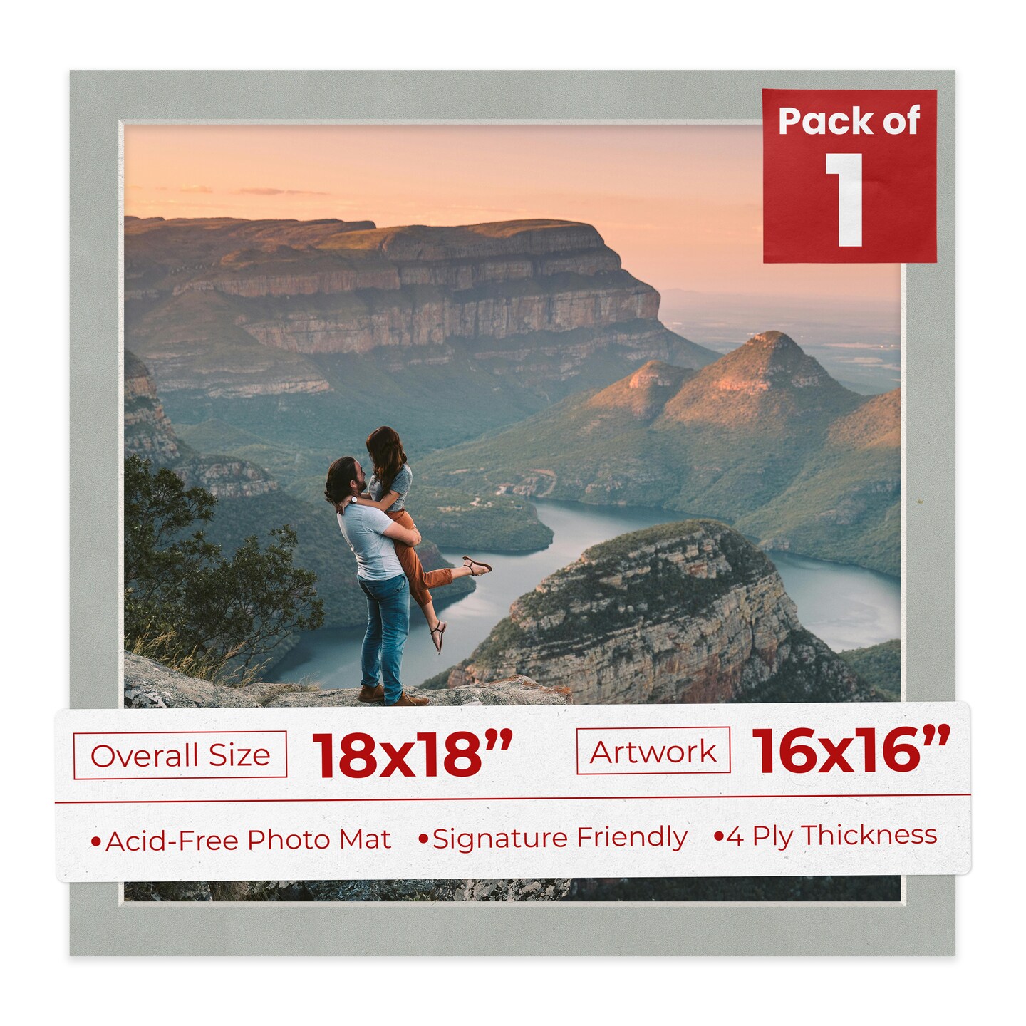 Light Grey Suede Mat Board for 18x18 Frames - Fits 16x16 Photos