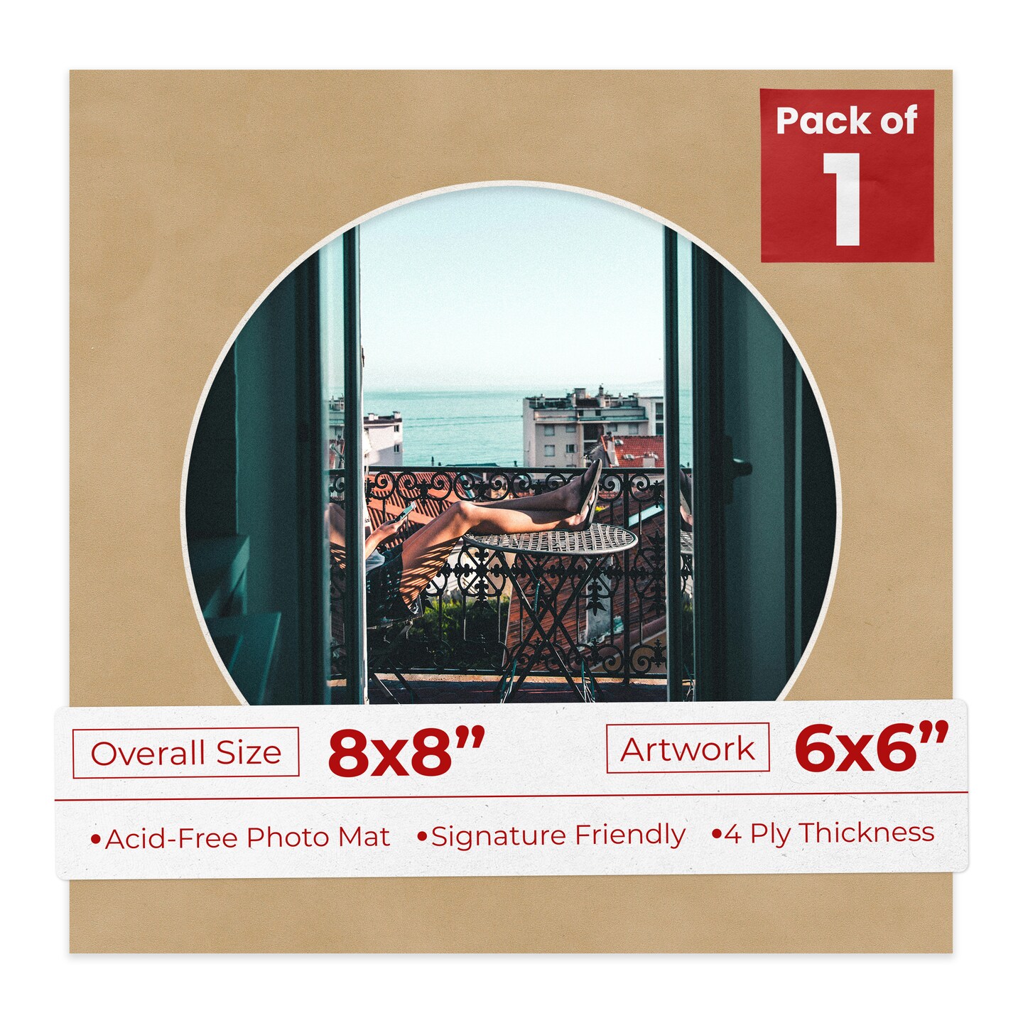 Beige Suede Mat Board for 8x8 Frames - Circle Opening for 6x6 Photos