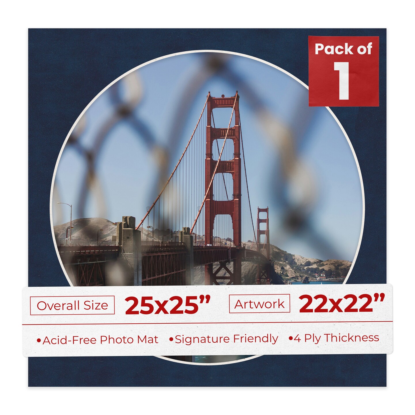 Navy Suede Mat Board for 25x25 Frames - Circle Opening for 22x22 Photos