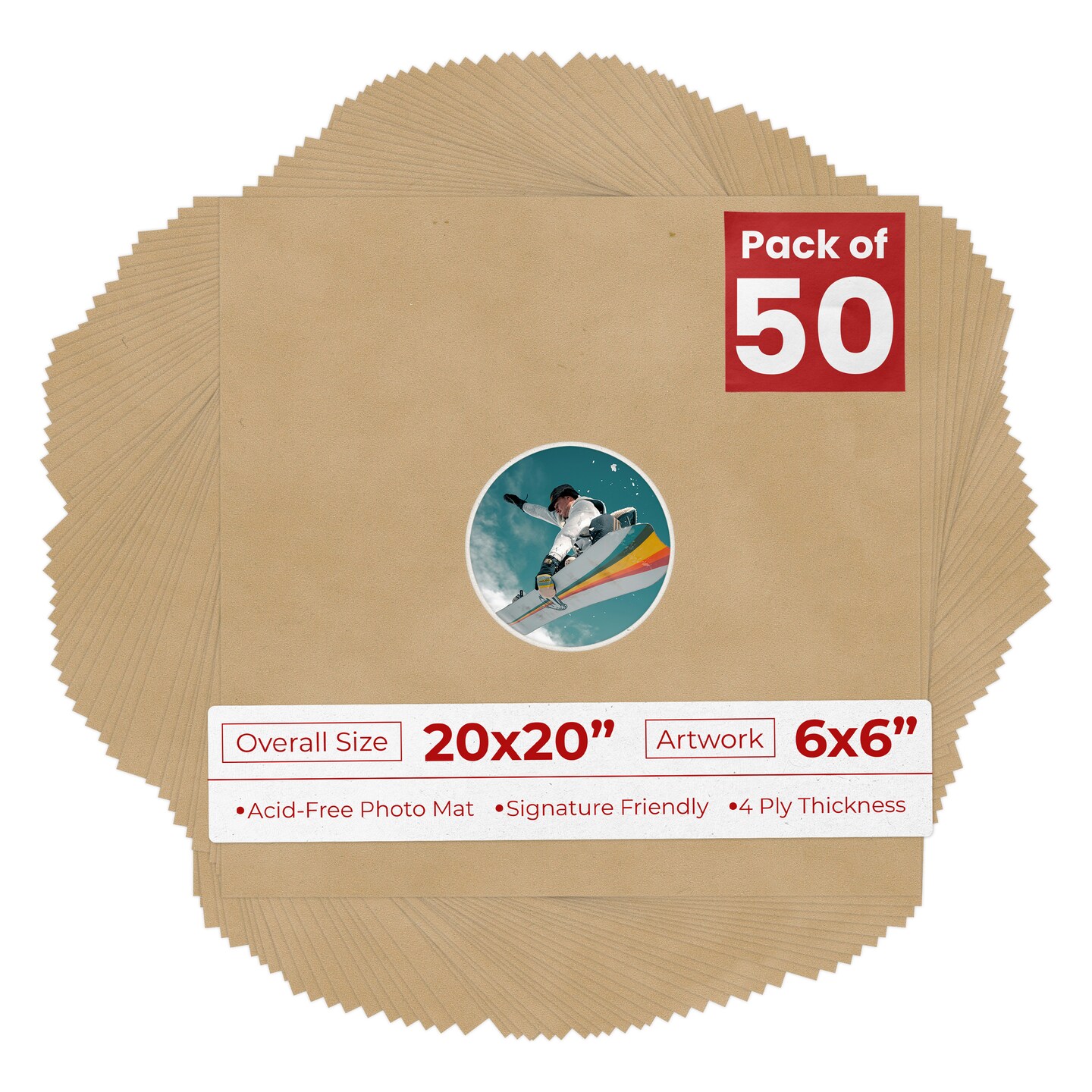 Beige Suede Mat Board for 20x20 Frames - Circle Opening for 6x6 Photos