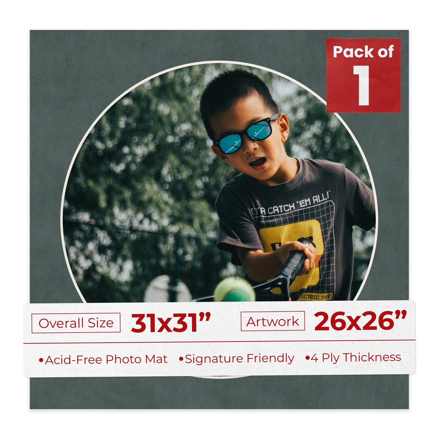 Dark Grey Suede Mat Board for 31x31 Frames - Circle Opening for 26x26 Photos