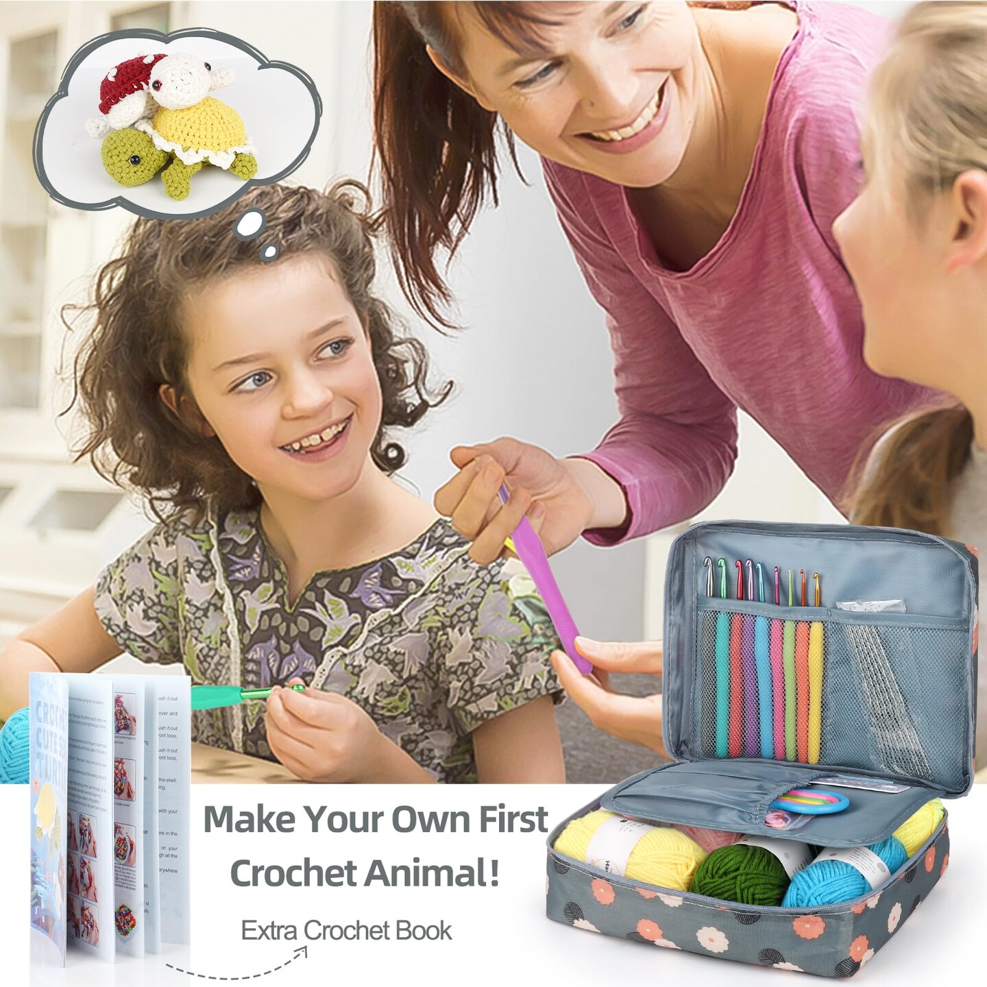 Beginner Yarn for Crocheting and Knitting-Crochet Yarn Kit for Beginners-Includes 382 Yards Cotton Yarn Balls, Hooks, Accessories, Tutorials, Ideal Starter Kit for Kids Adults Professionals