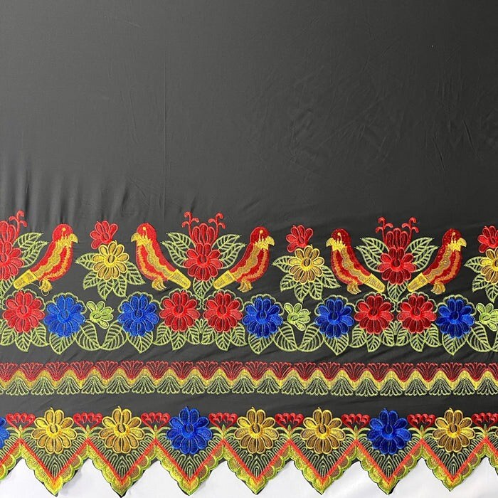 1 Yard Floral Bird Embroidered Polyester Fabric 56" Wide Decorative Fabric for Upholstery, Drapery & Accents