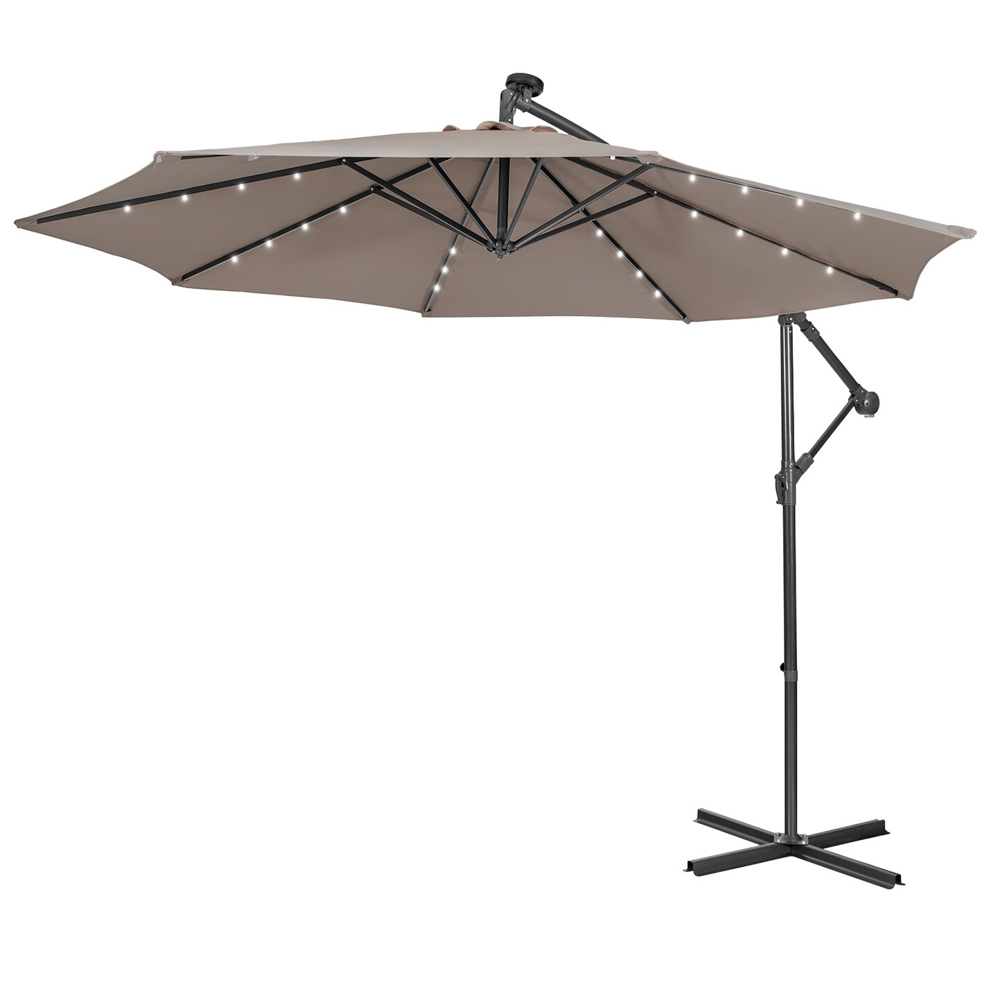 Costway 10FT Cantilever Solar Powered 32LED Lighted Patio Offset Umbrella Outdoor Red\Beige\Coffee\Blue\Navy