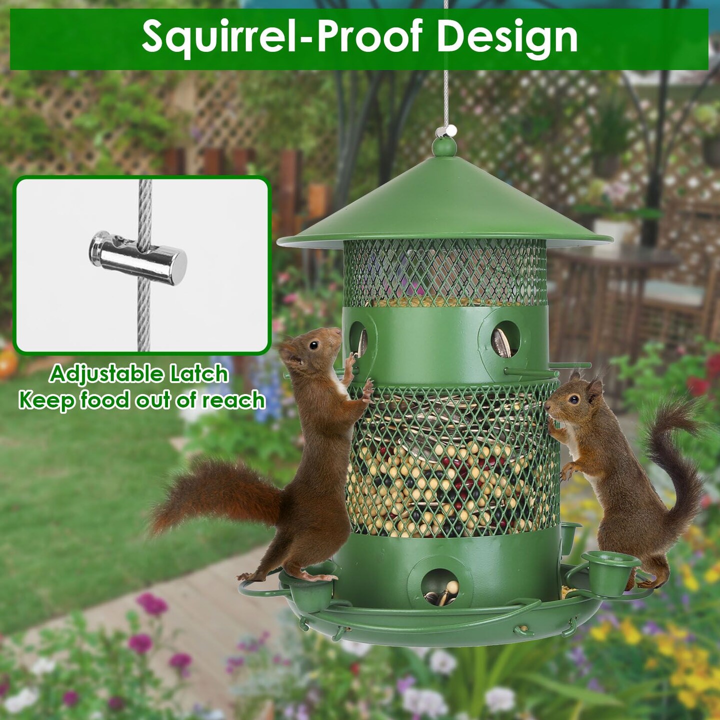 Wild Bird Feeder Squirrel-Proof Chew-Proof Metal Bird Seed Feeder Outdoor Hanging Bird Feeder With 360&#xC2;&#xB0; Circular Perches Water Cups For Yard Garden Patio