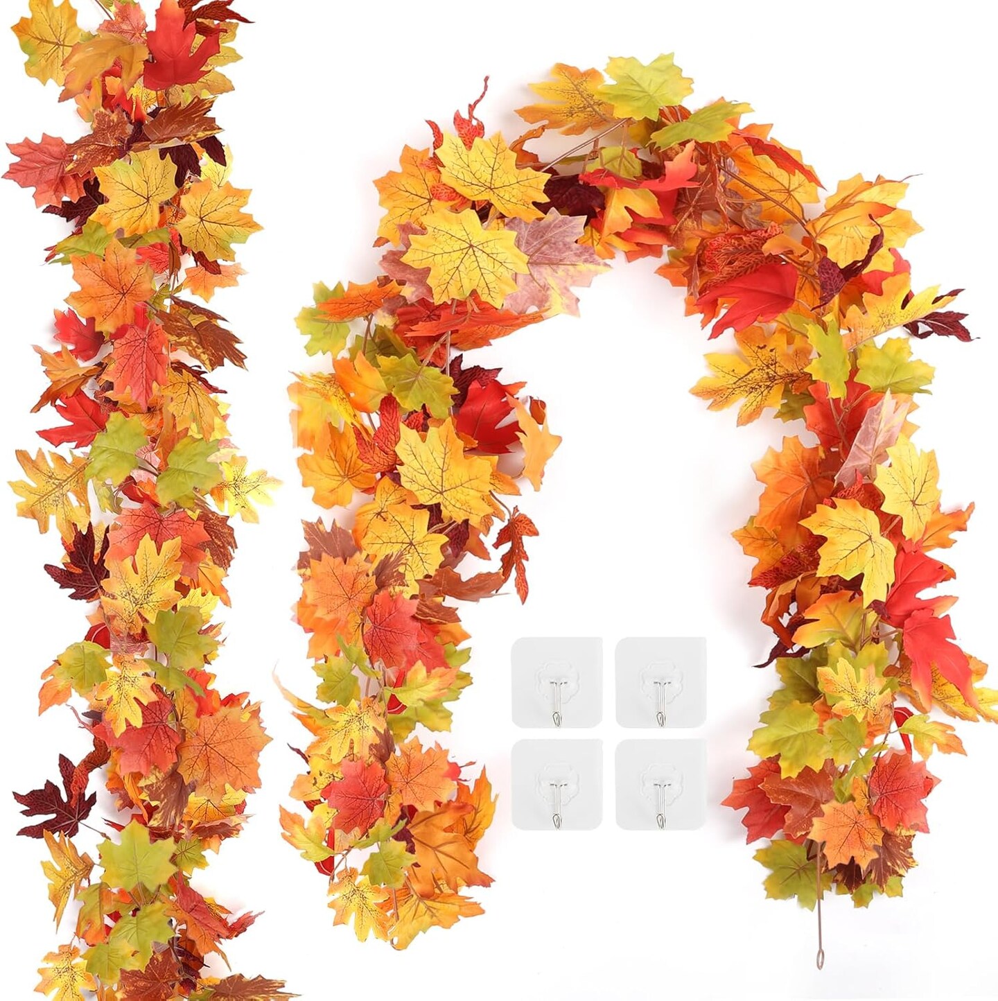 2 Pack Fall Leaves Garland for Mantle, Autumn Leaf Garland Indoor Outdoor Fall