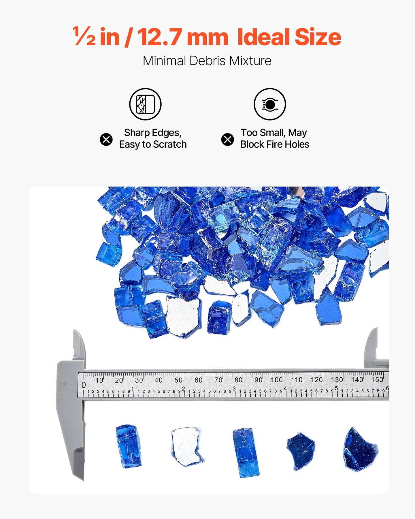 35 LBS Fire Glass 1/2-Inch Fireplace Glass Rocks for Fire Pit Table Cobalt Blue