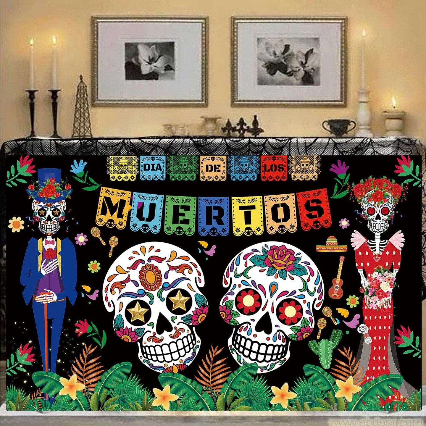 Day of The Dead Backdrop Dia DE Los Muertos Extra Large Fabric Banner(Day of The Dead)