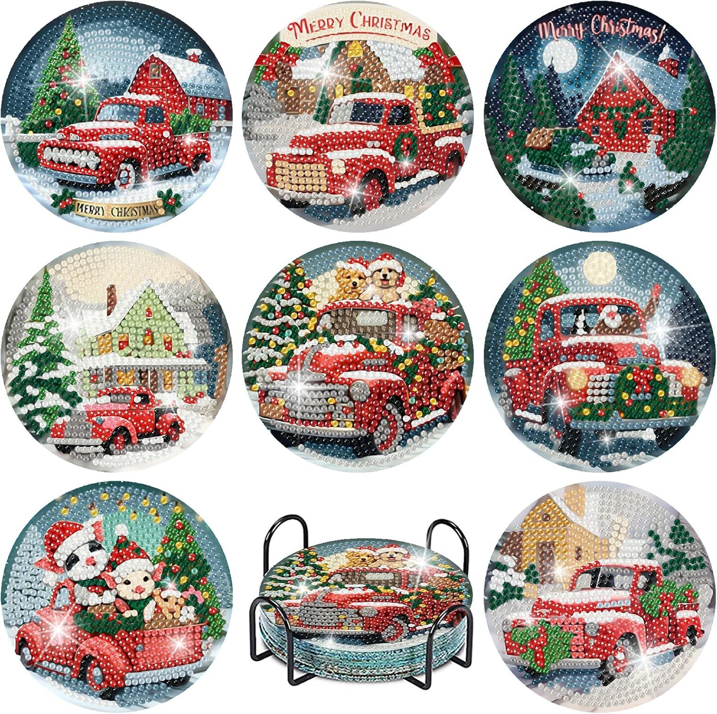 8 Pcs Christmas Diamond Art(Coasters-jxbd26)4&#x22;L x 4&#x22;W
