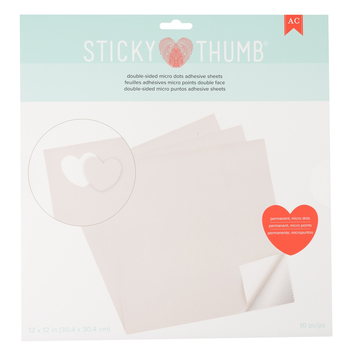 Sticky Thumb Double-Sided Adhesive Sheets 12"X12" 10/Pkg-Clear Dotted