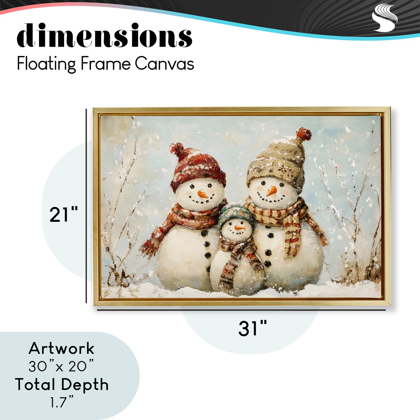 Stupell Industries Snowman Family Of Three Floating Frame, design by Petal Prints Design