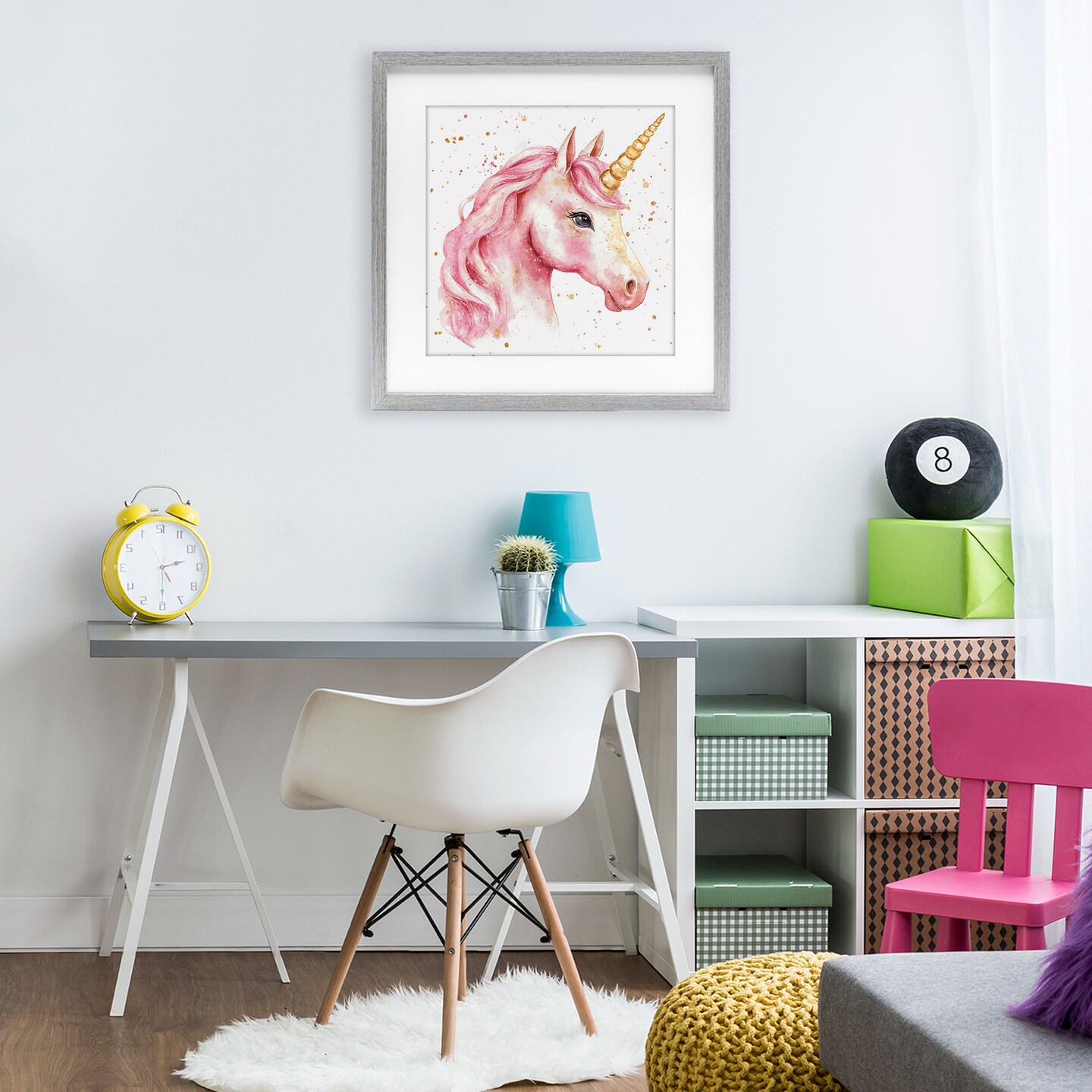 Stupell Industries Pink Unicorn with Paint Splatter Framed Print Under Glass, design by Creative Studio