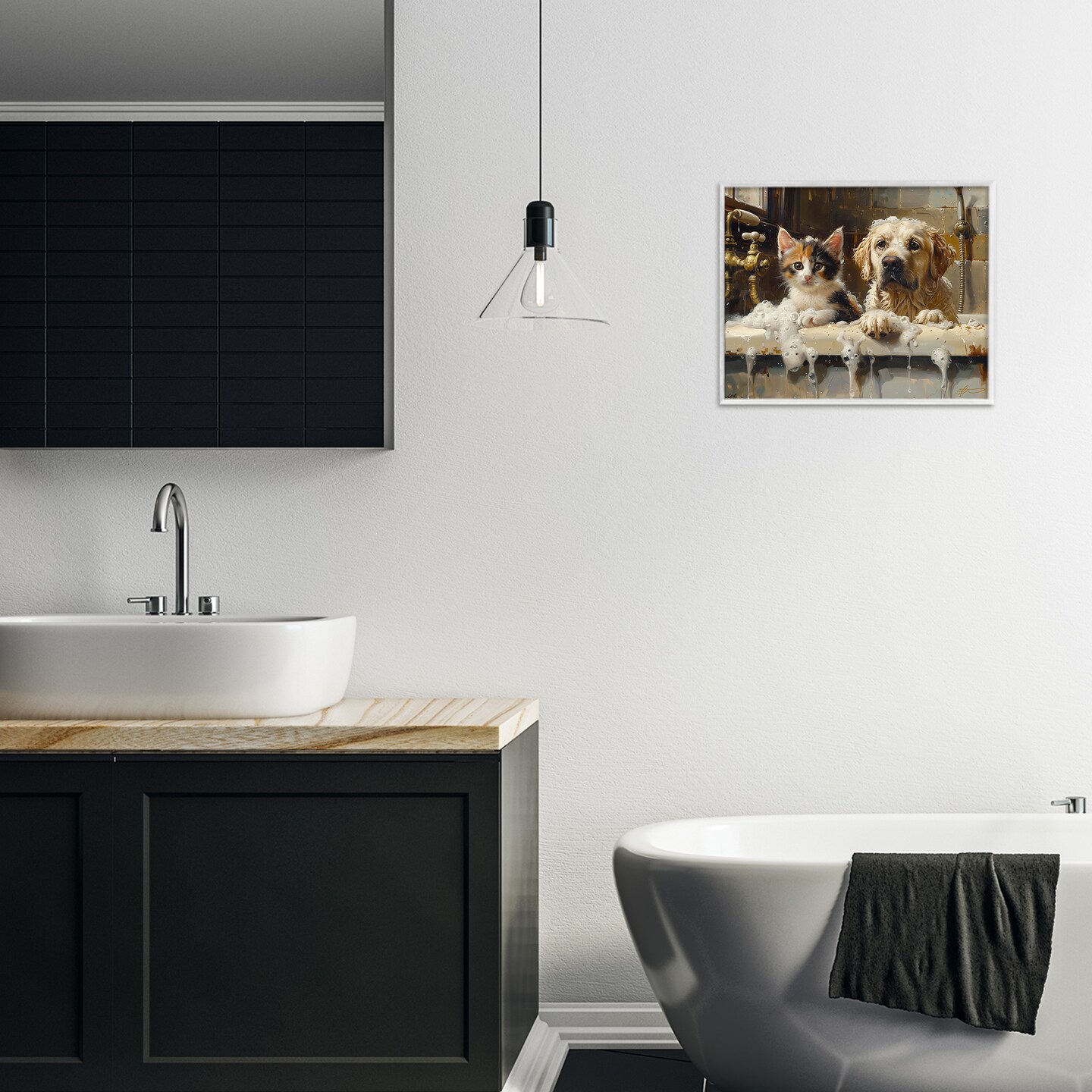 Stupell Industries Bath Buddies Cat & Dog Framed Giclee, design by Shawna Stewart