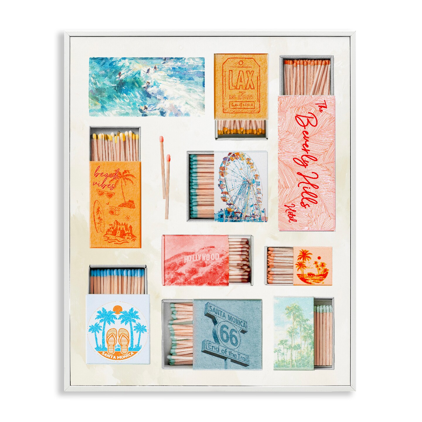 Stupell Industries California Beach Matchboxes Framed Giclee, design by Ziwei Li