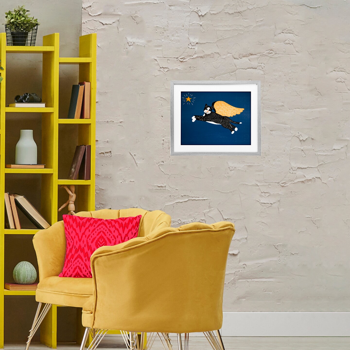 Stupell Industries Angel Cat with Star Framed Print Under Glass, design by Stephen Huneck