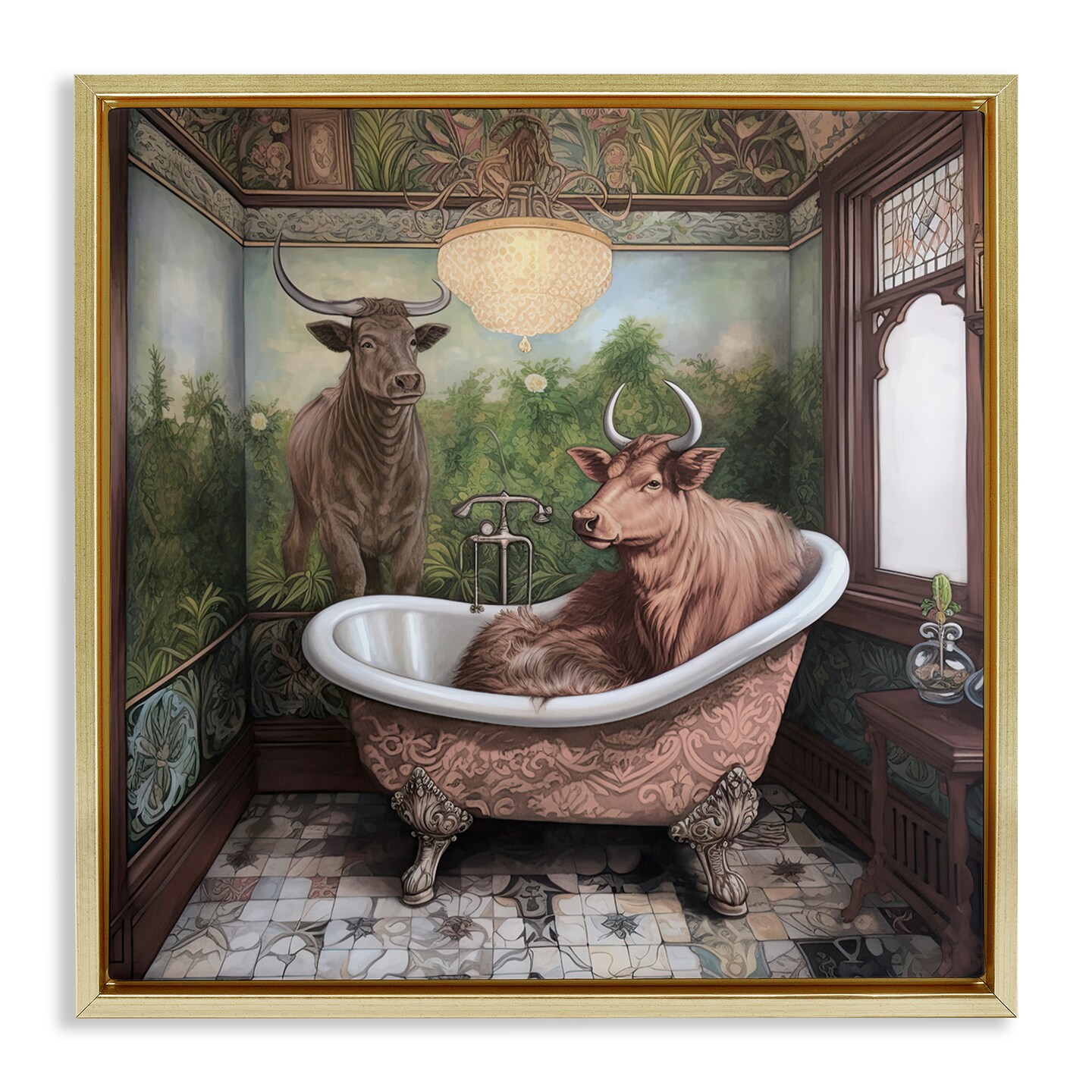 Stupell Industries Longhorn Cattle Bath Time Tub Floating Frame, design by Sasha