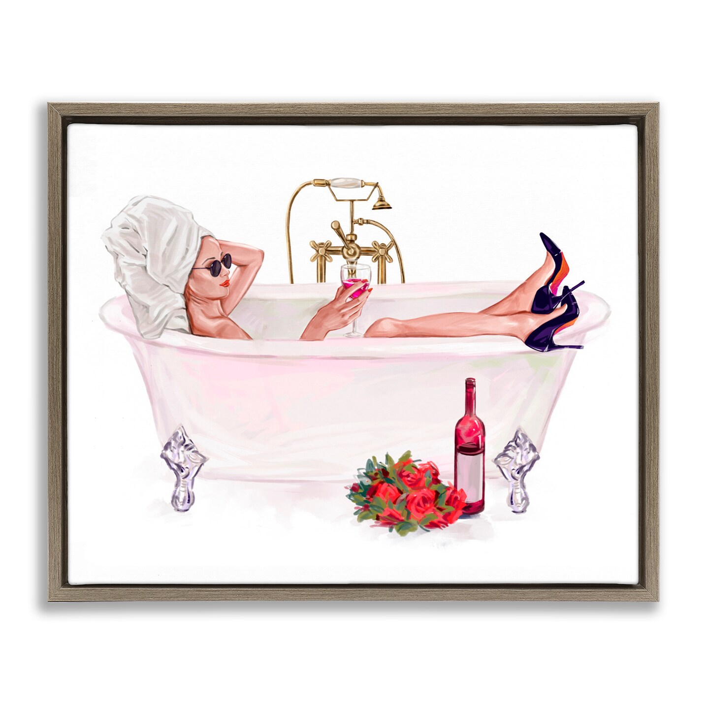 Stupell Industries Woman with Wine Bath Floating Frame, design by Ziwei Li