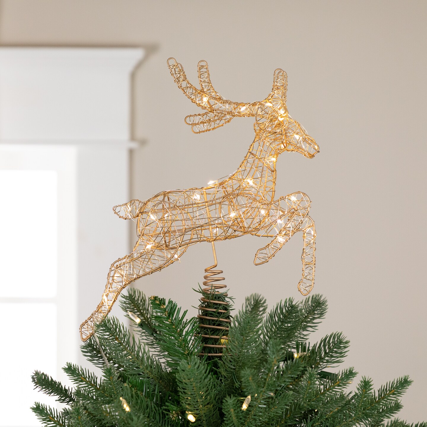 Northlight LED Lighted Reindeer Christmas Tree Topper - 13&#x22;  - Gold - Warm White Lights