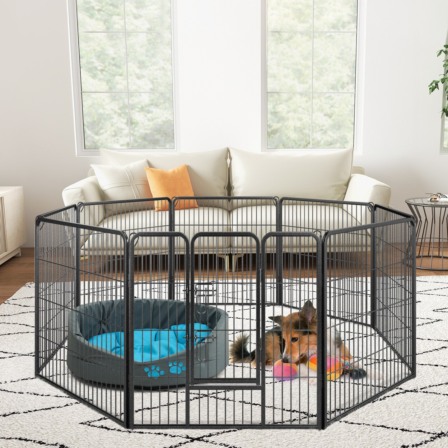 8 Panel Portable Indoor Outdoor Pet Fence with Metal Stakes
