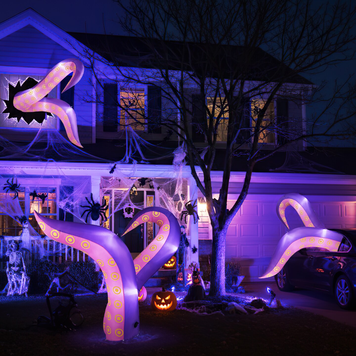 Pink-Blue LED Inflatable Halloween Tentacles with Glowing Lights &#x2013; 6.5 ft