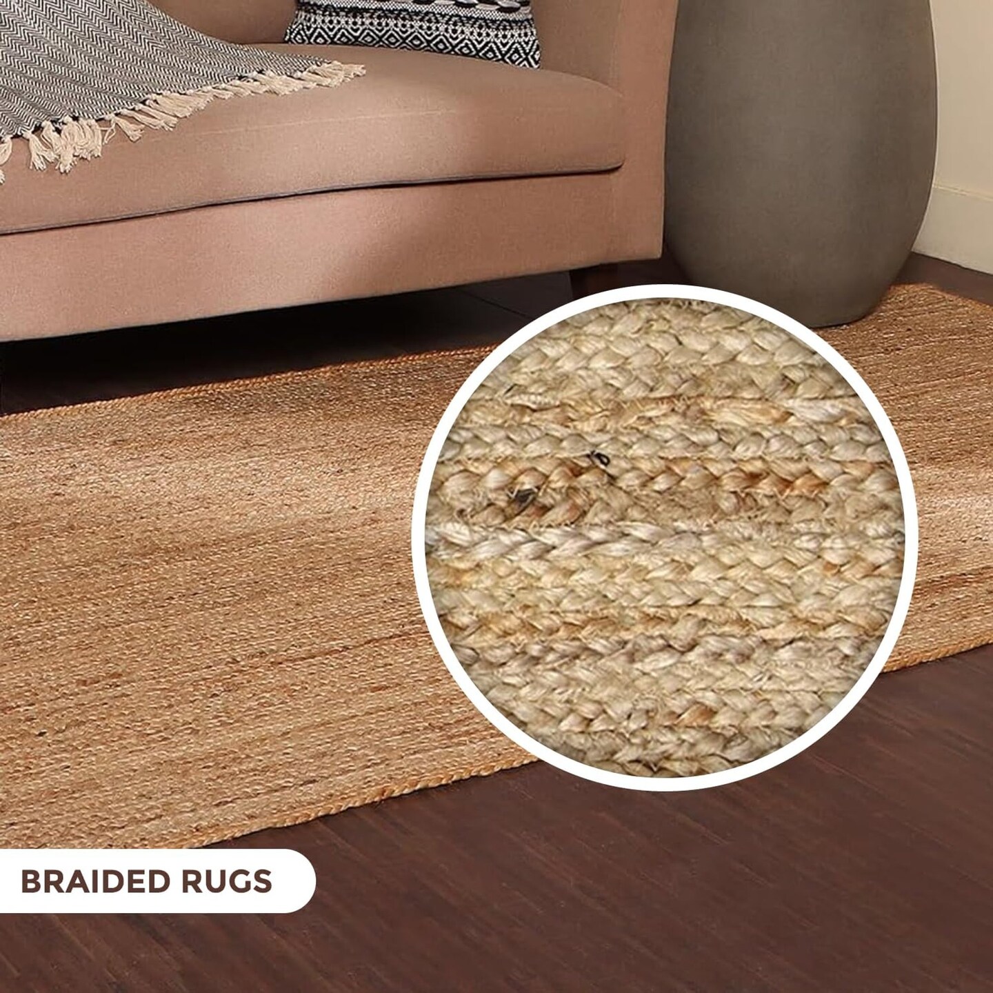 Edge Collections - Natural - Handwoven Jute Area Rug for Rustic Home Décor