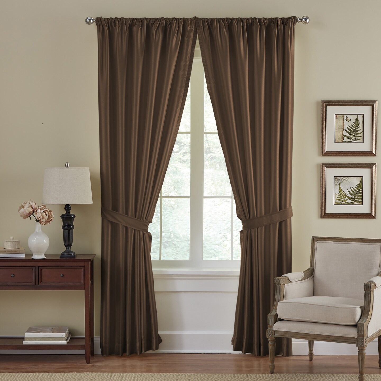 Threadmade Home Versailles Faux Silk Blackout Window Curtain, Chocolate - 52"W x 108"L