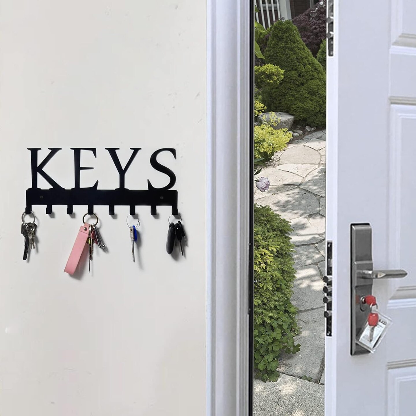Metal Key Hanger Wall Mount, Key Holder Wall Mounted Key Hooks Organizer Key Hanger Rack Wall Mounted for Home, Entryway, Hallway, Office, Matte Black,11.4&#x27;&#x27;4.9&#x27;&#x27;0.6&#x27;&#x27;