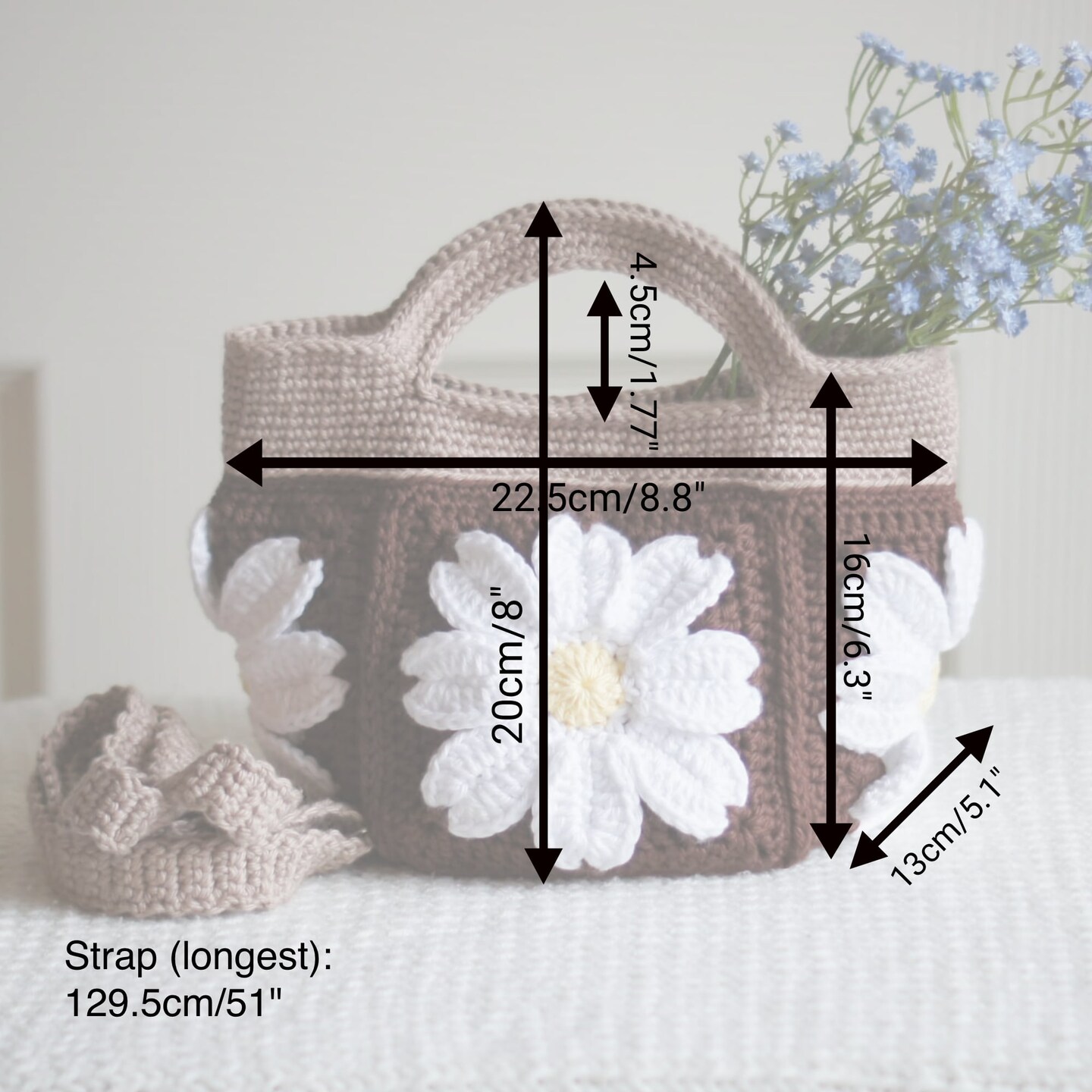 Crochet Daisy Bag: Handmade Cotton Floral Purse with Adjustable