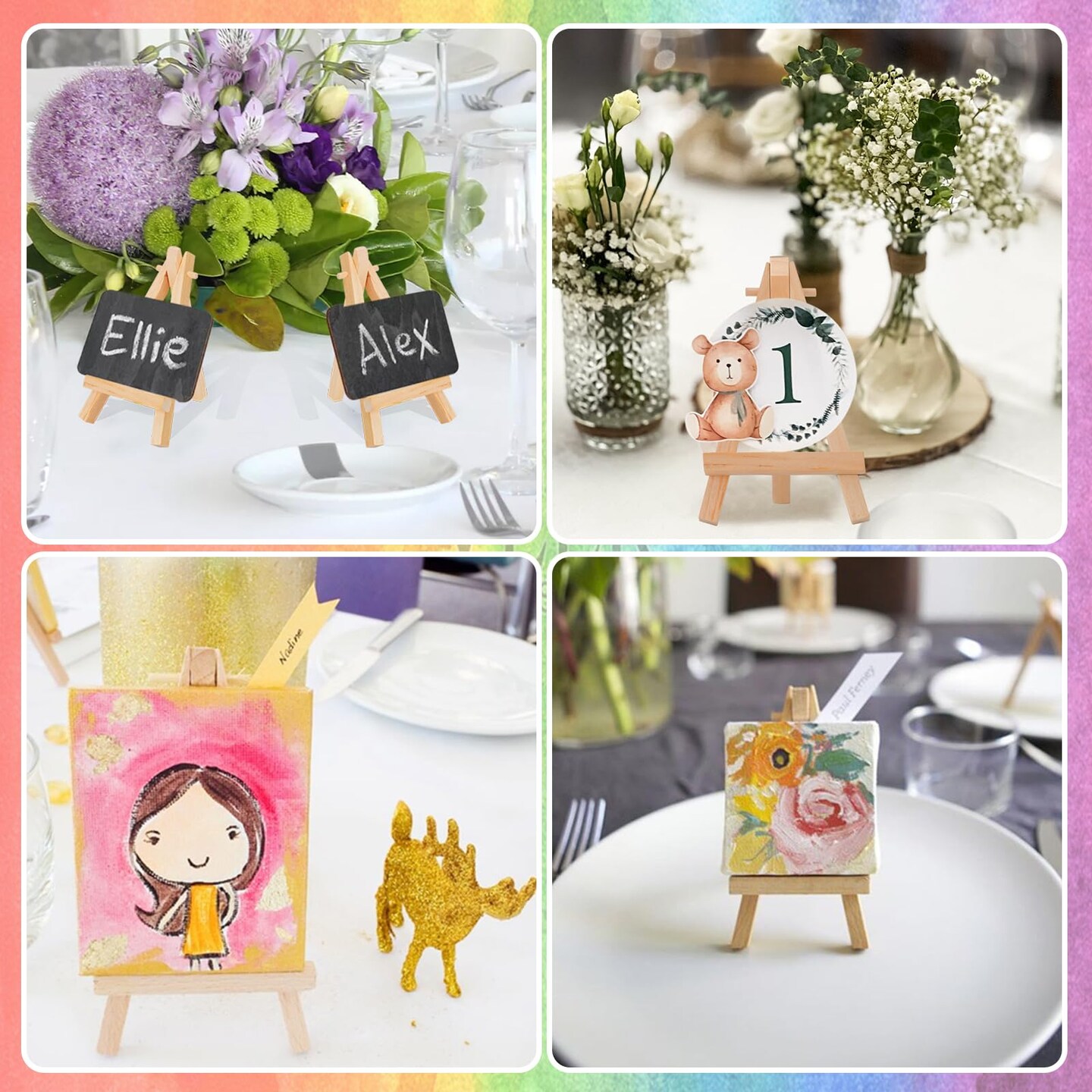 5&#x22; Mini Wood Display Easel 24 Pack, Natural Wooden Small Easel Stand for Signs, Small Canvases, Table Display, Pictures, Photos, Wedding Place Cards, Crafts and Other Smaller Projects