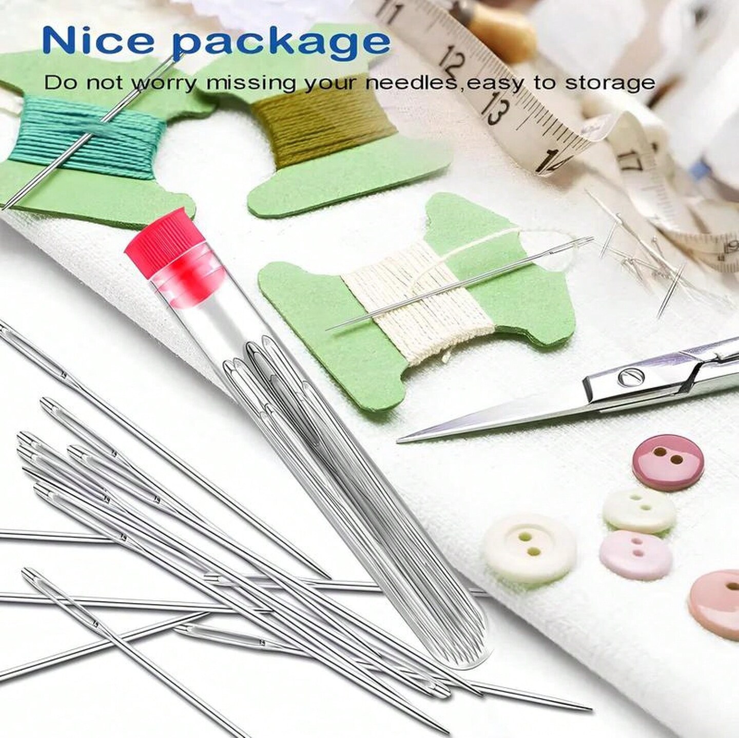 36‑Piece Big Eye Steel Needle Set – Long Thin Sewing & Quilting Needles for DIY Embroidery, Mending & Craft Projects