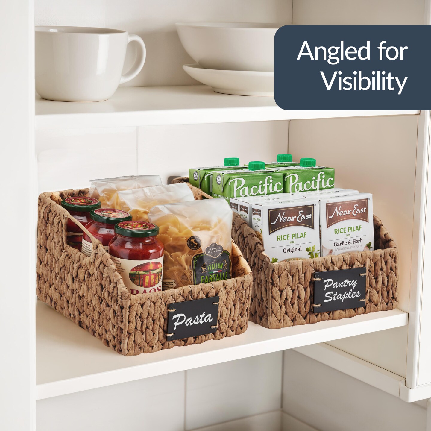 Best Choice Products Hyacinth Angled Pantry Storage Baskets W/ Handles, Chalkboard & Marker (Pack of 2)