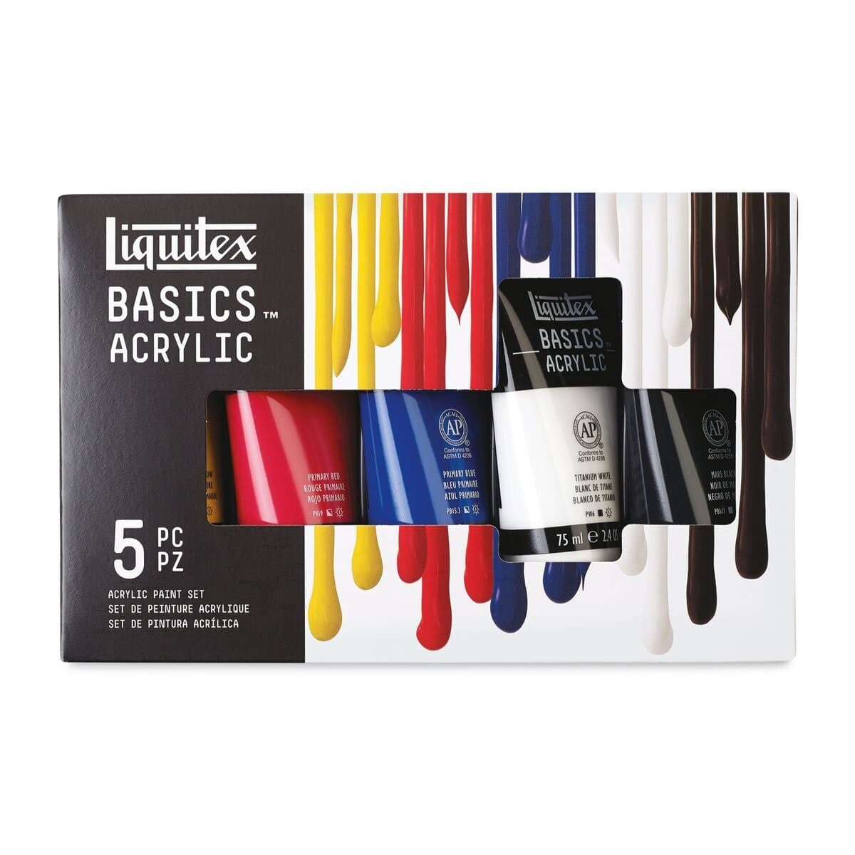 Liquitex Basics Acrylic Paints - Set of 5, Assorted Colors, 75 ml
