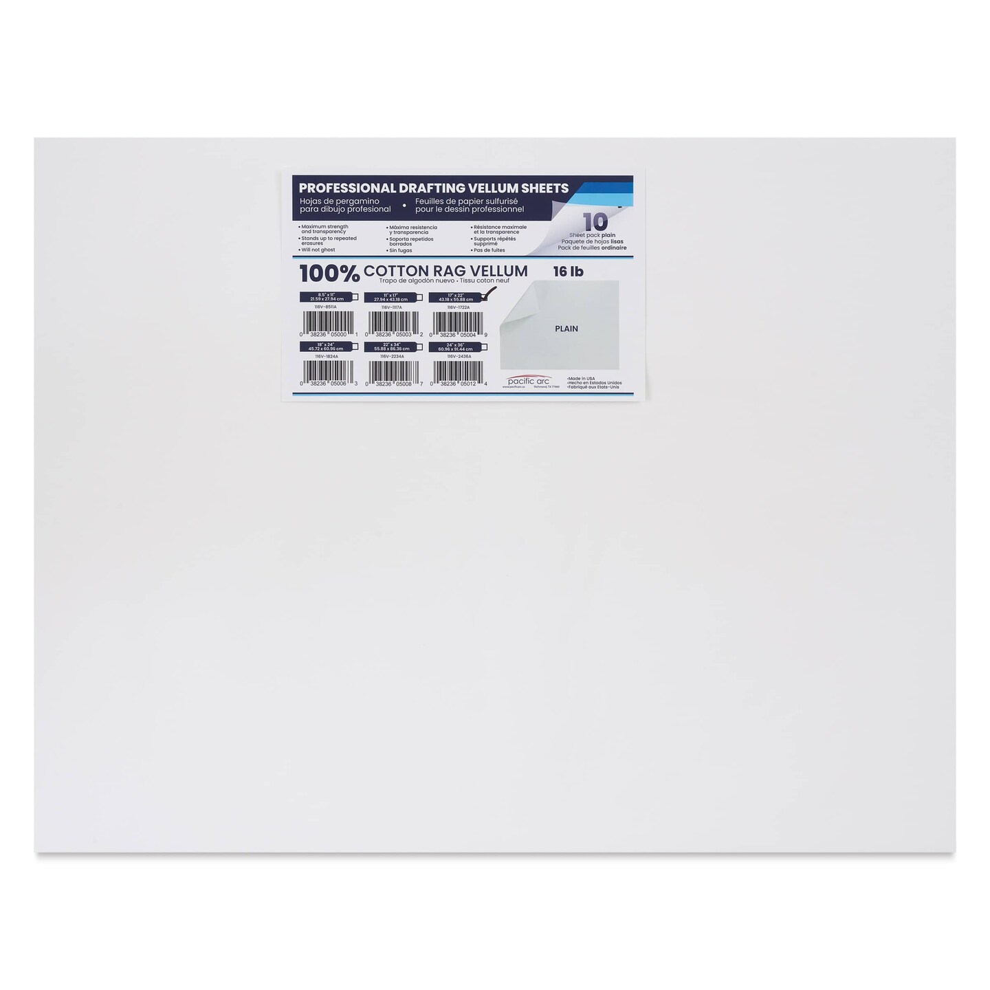 Pacific Arc Drafting Vellum Sheet Pack - 17" x 22", Pkg of 10