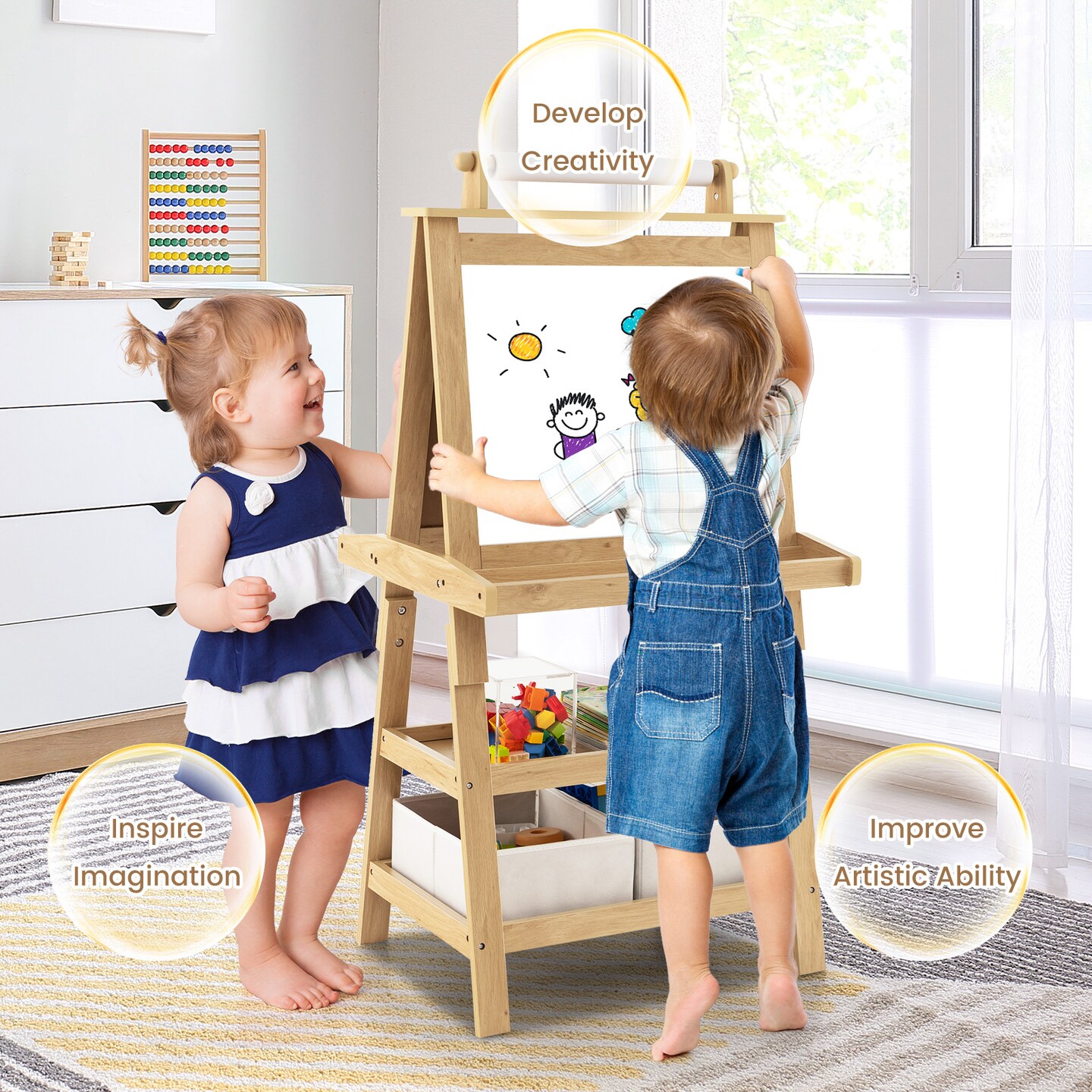 3-in-1 Double-Sided Storage Art Easel-Natural | Michaels