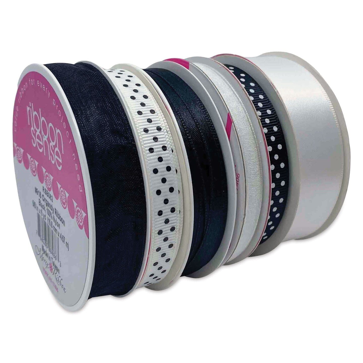 Morex Ribbon Assortments - Black/White, Set of 6 Rolls, 24 yds