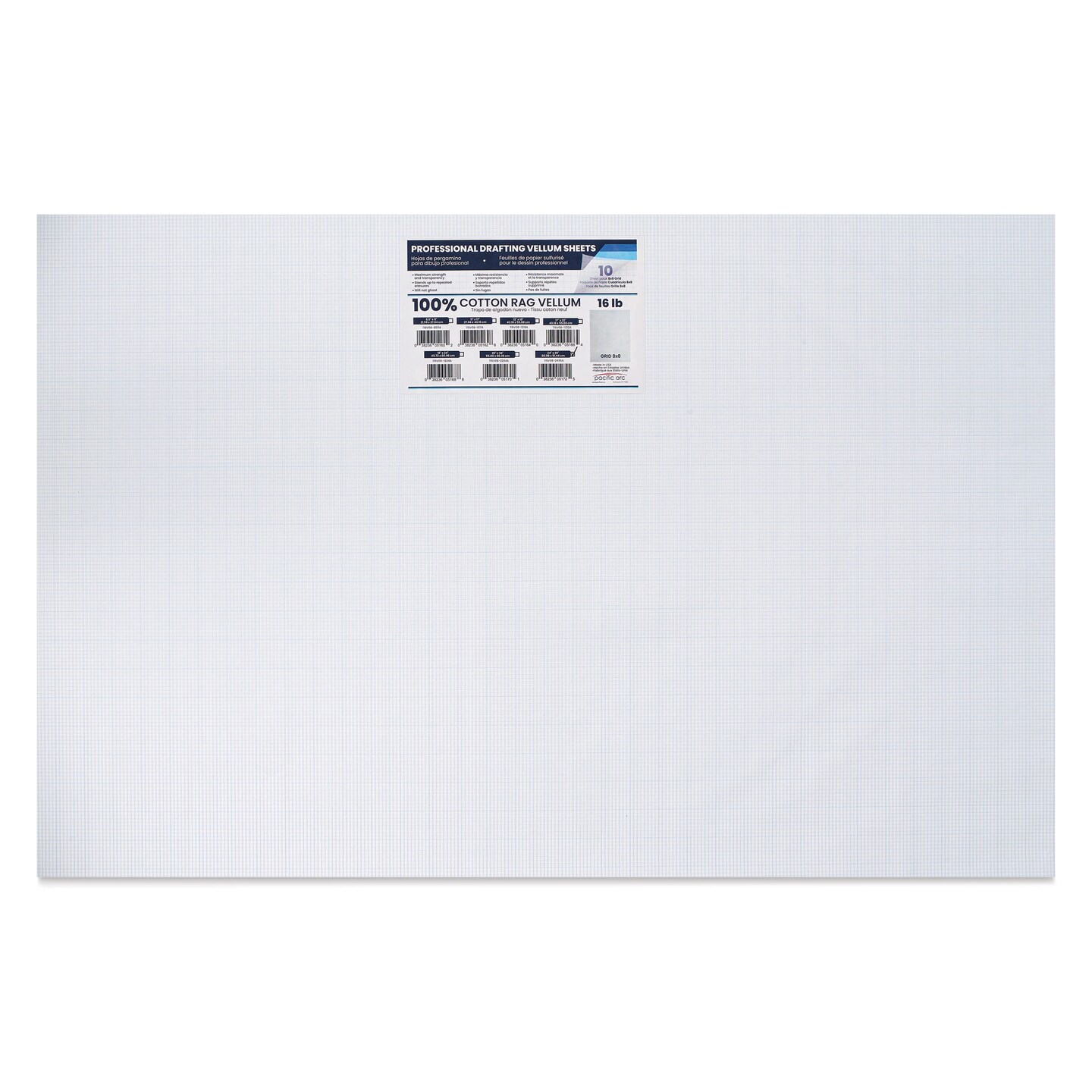 Pacific Arc Gridded Drafting Vellum Pack - 8 x 8 Grid, 24" x 36". Pkg of 10