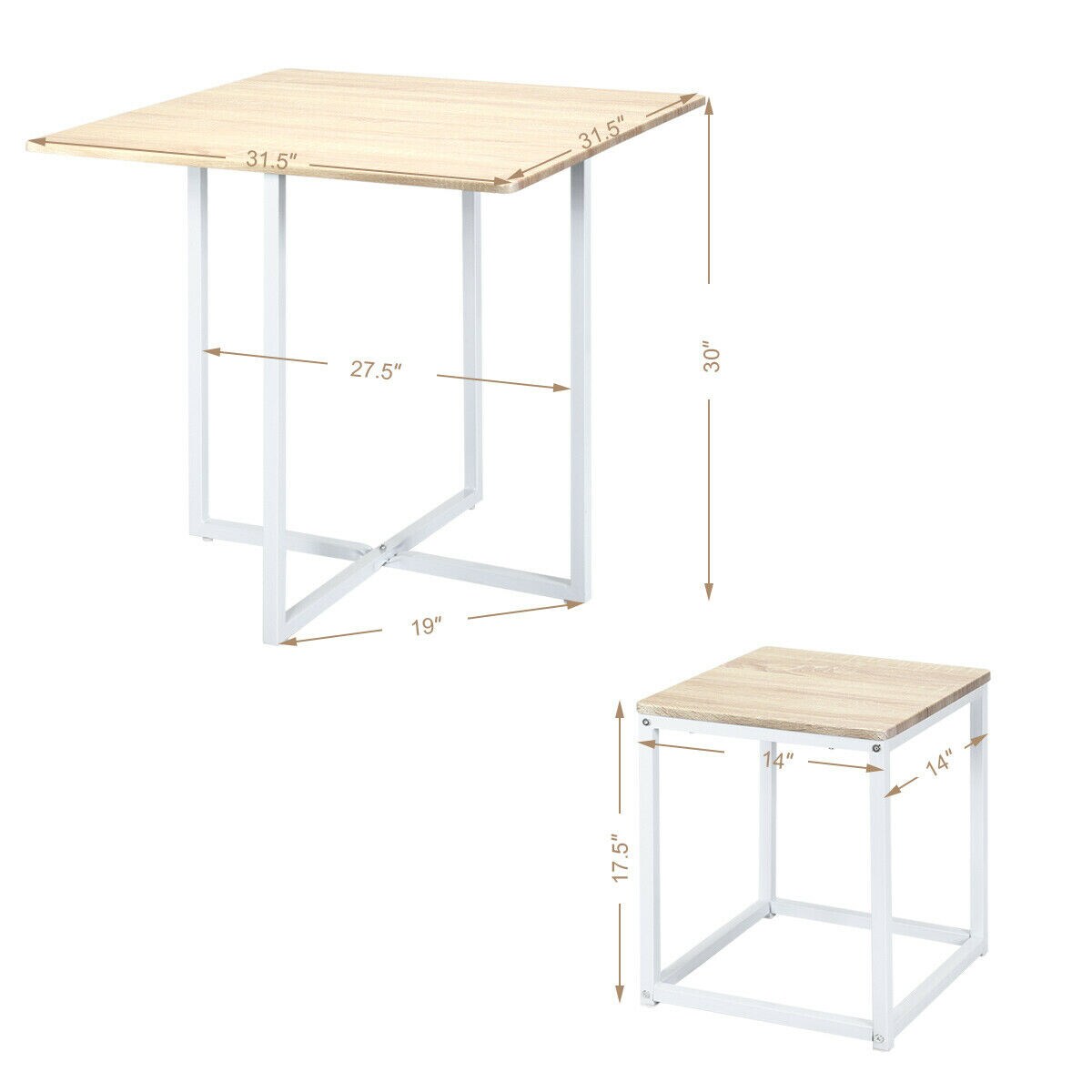 Beige-White MDF Iron 5-Piece Dining Set with Table and 4 Stools