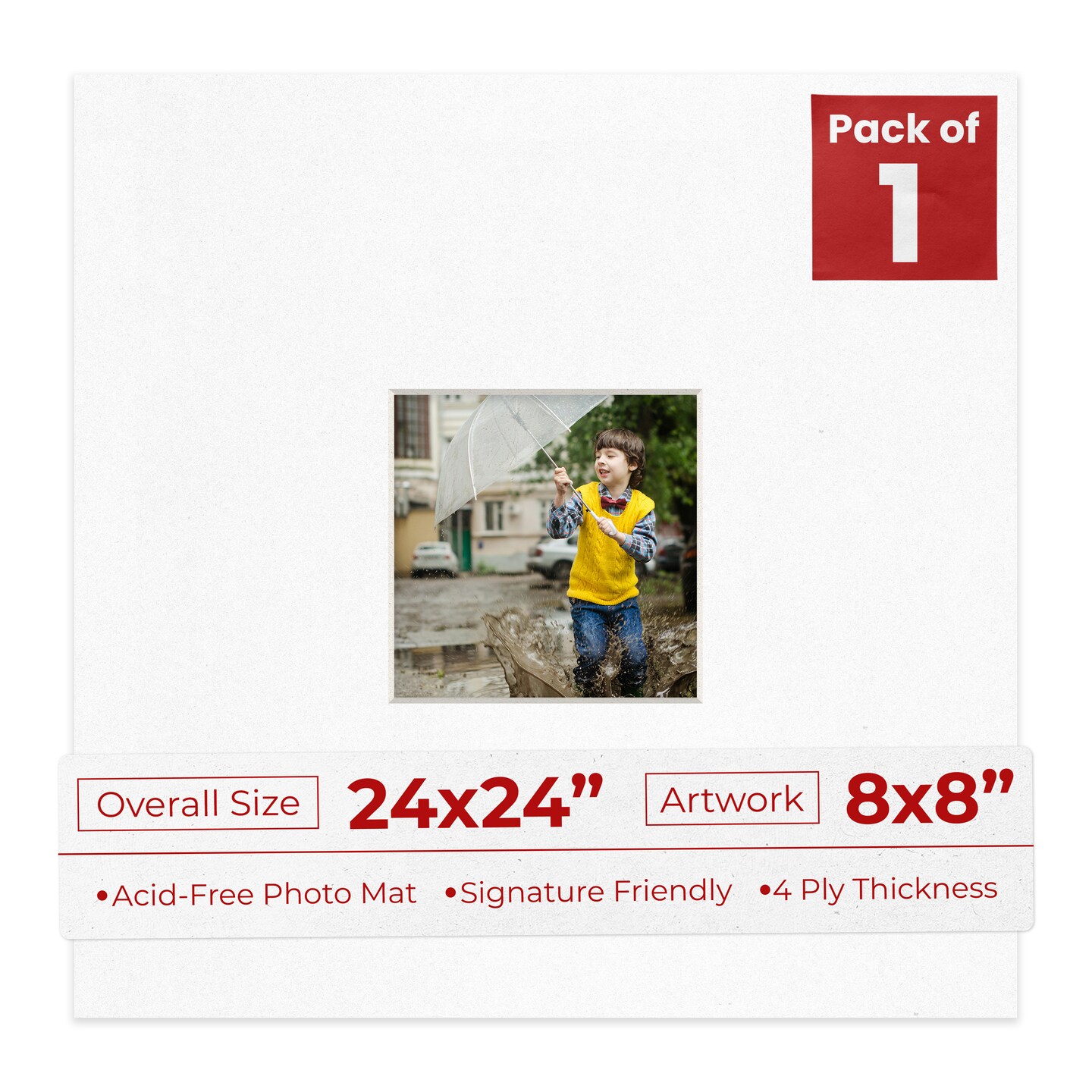 White with Black Core Mat Board for 24x24 Frames - Fits 8x8 Photos