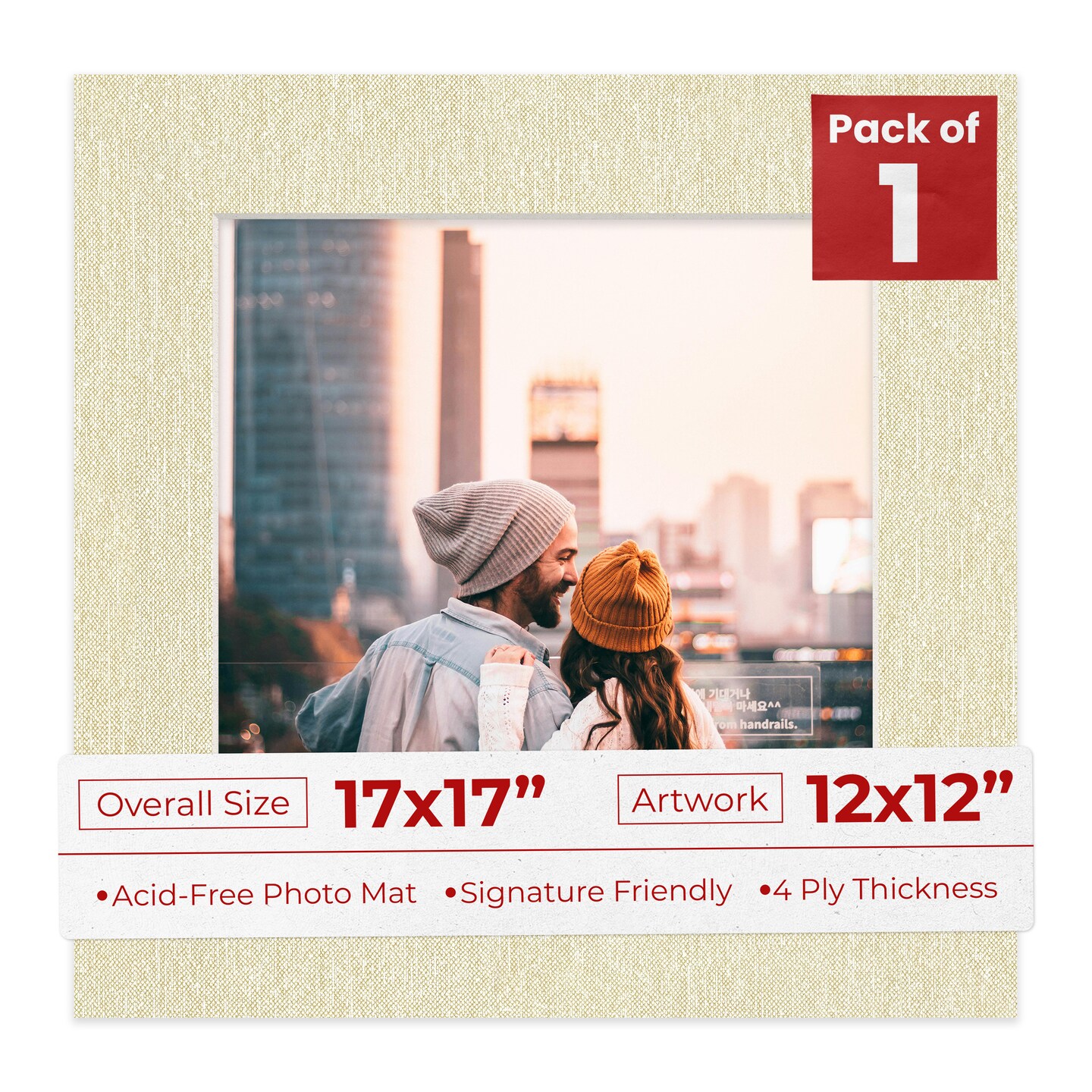 Off White Canvas Mat Board for 17x17 Frames - Fits 12x12 Photos