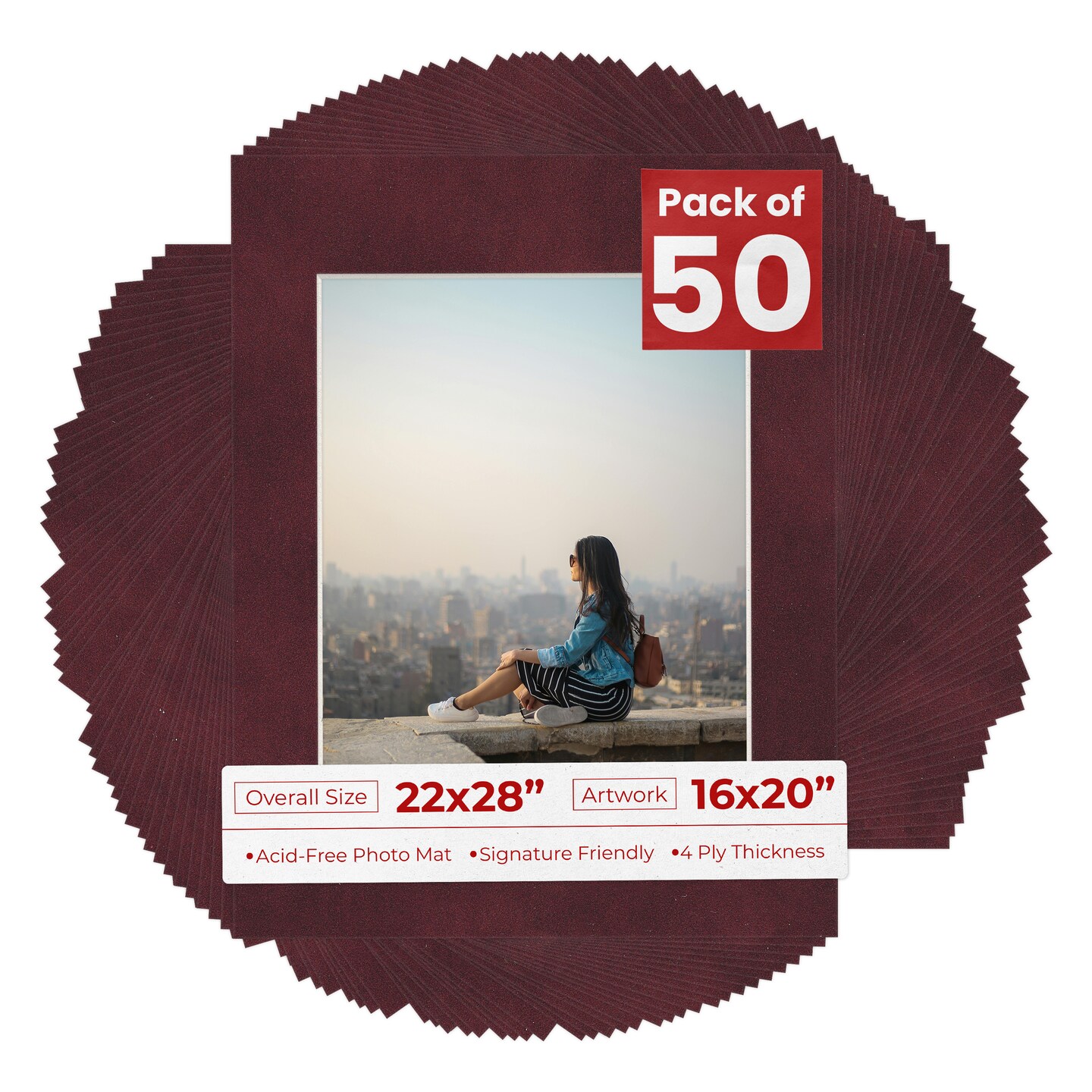 Dark Red Suede Mat Board for 22x28 Frames - Fits 16x20 Photos