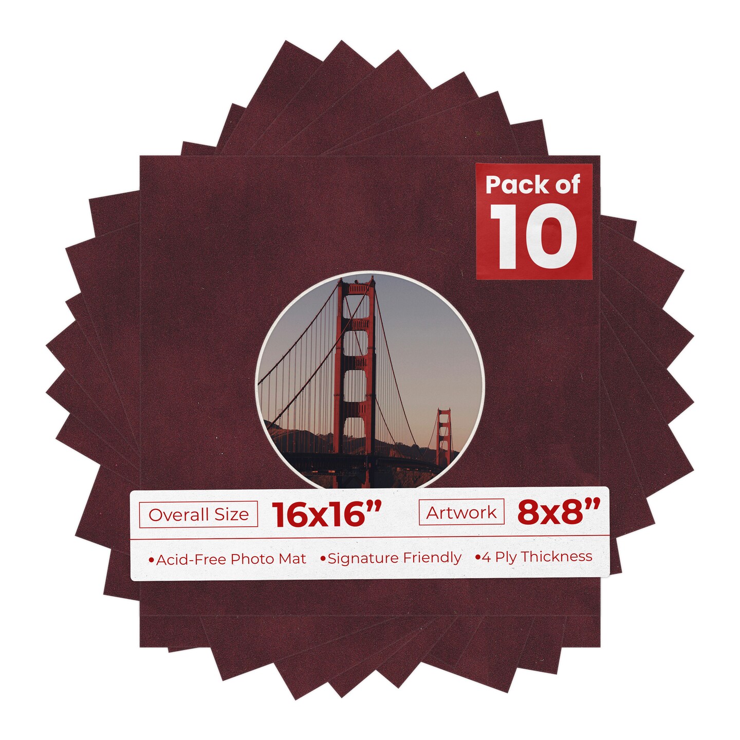 Dark Red Suede Mat Board for 16x16 Frames - Circle Opening for 8x8 Photos