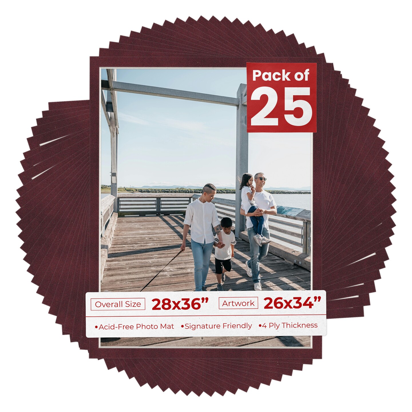 Dark Red Suede Mat Board for 28x36 Frames - Fits 26x34 Photos