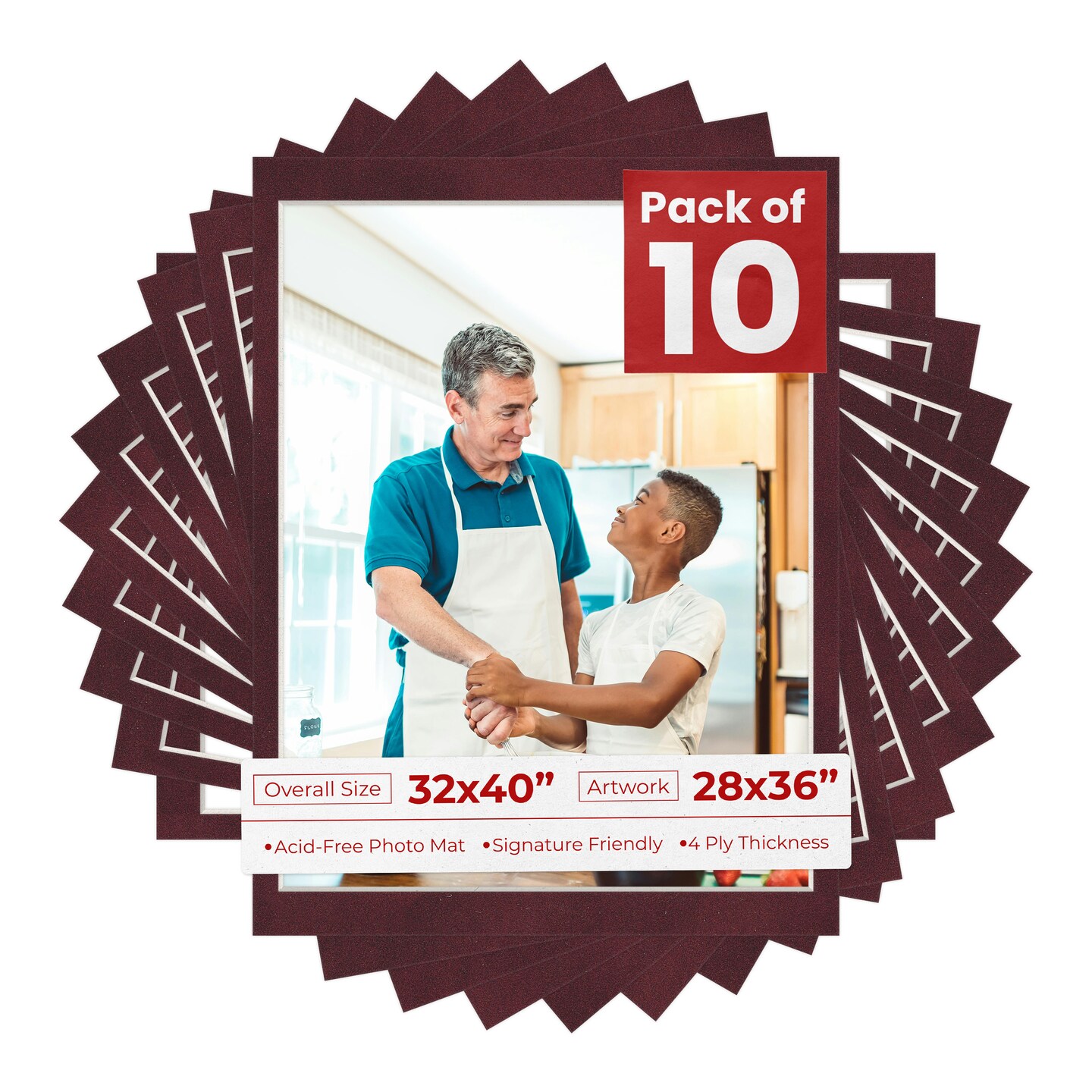 Dark Red Suede Mat Board for 32x40 Frames - Fits 28x36 Photos