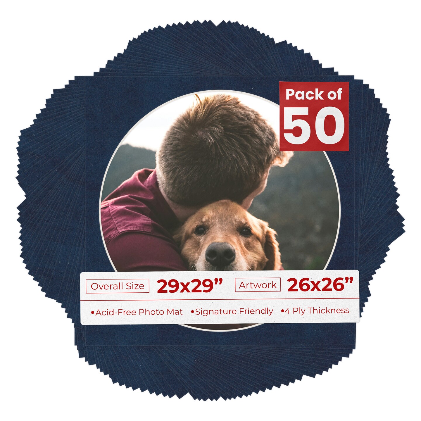 Navy Suede Mat Board for 29x29 Frames - Circle Opening for 26x26 Photos