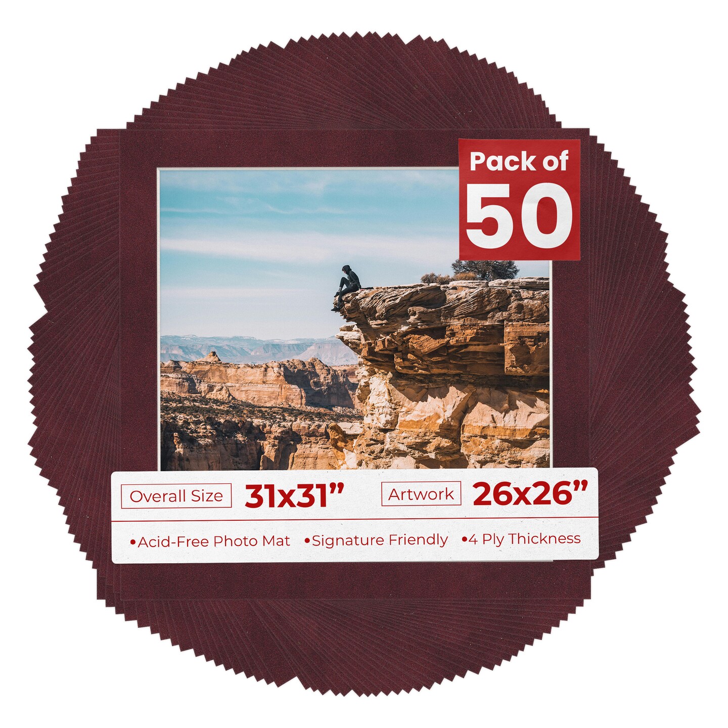 Dark Red Suede Mat Board for 31x31 Frames - Fits 26x26 Photos