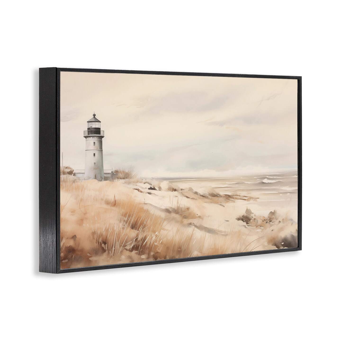Stupell Industries Distant Lighthouse in Neutral Tones Framed Giclee Design by Arlington Prints
