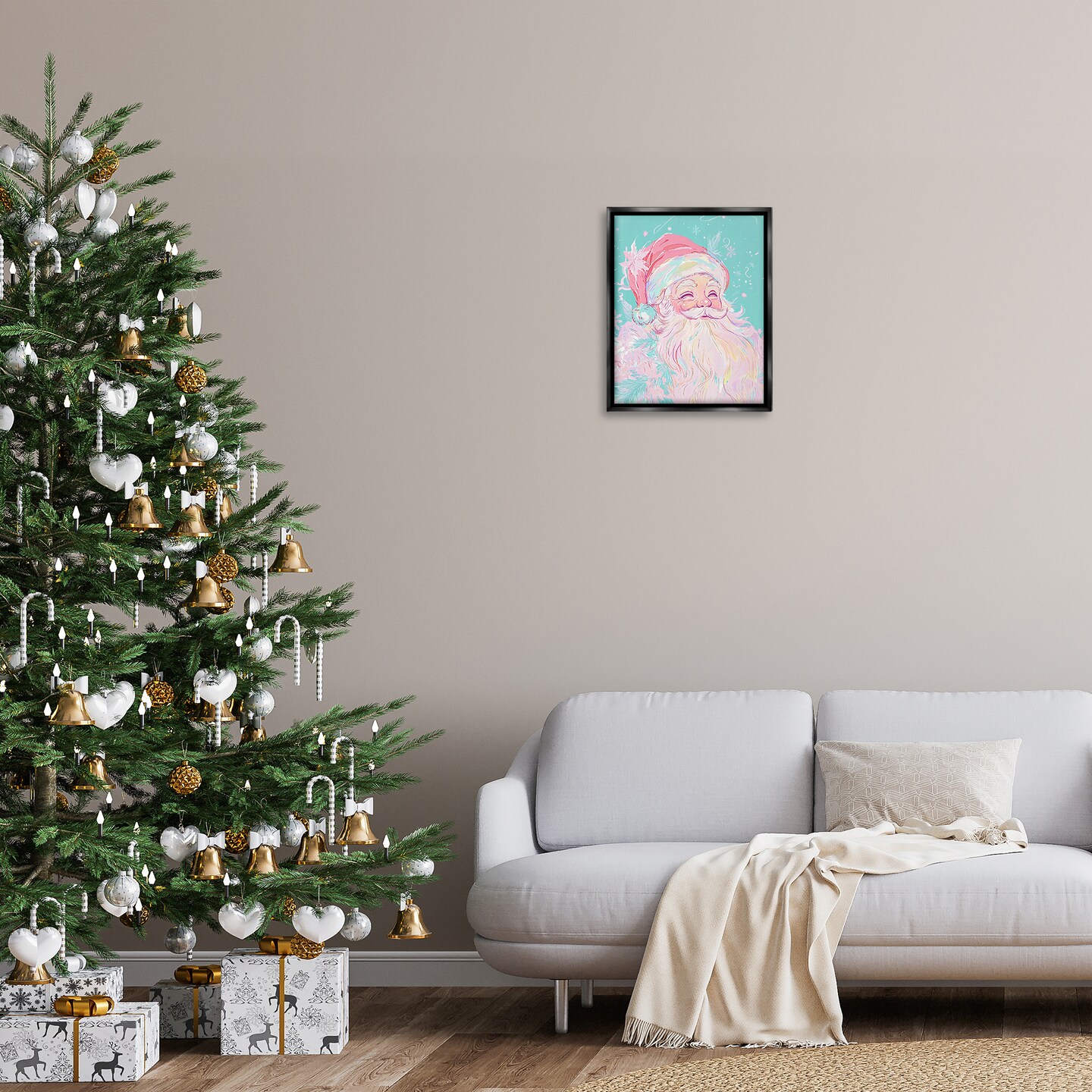 Stupell Industries Pastel Jolly Santa Claus Floating Frame Design by Arlington Prints
