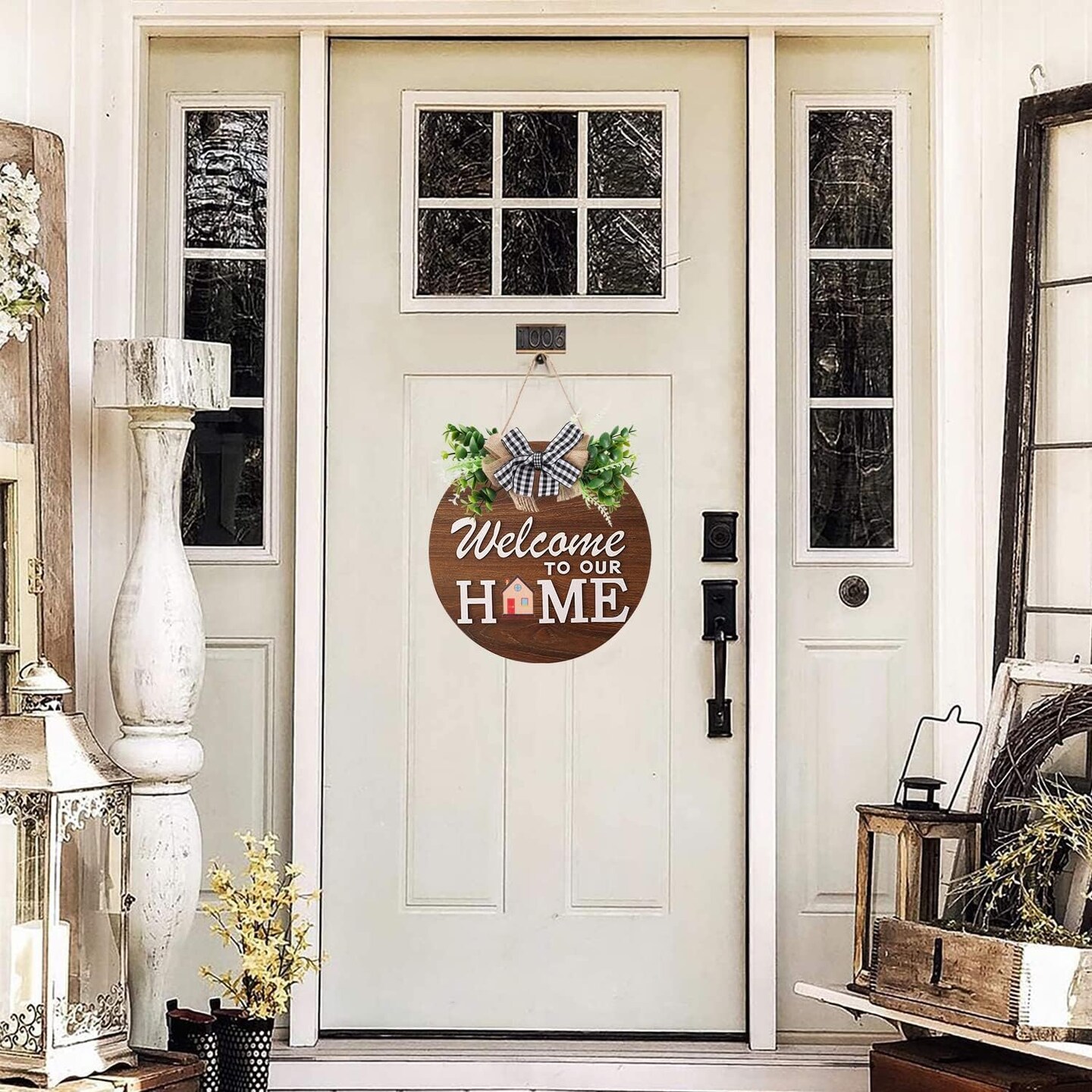 Interchangeable Welcome Sign for Front Door with 4 Seasonal Wreaths and 14 Changeable Icons, Farmhouse Front Door Signs, Door Decoration Porch Decor, Seasonal Wooden Home Sign home d&#xE9;cor (6wood)